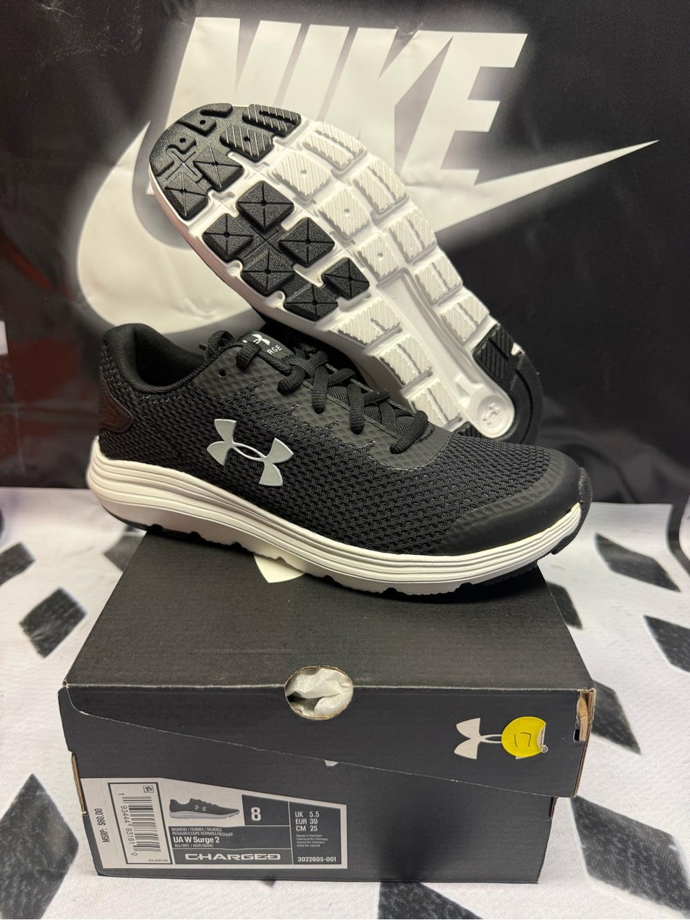 Under Armour Men’s Black Athletic Running Shoes with White Sole